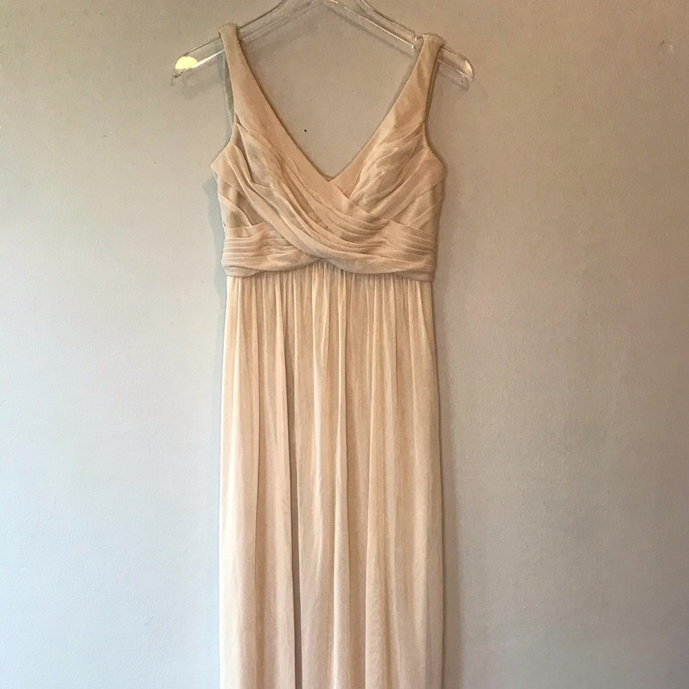 David’s Bridal Champagne Draped Formal Dress 4